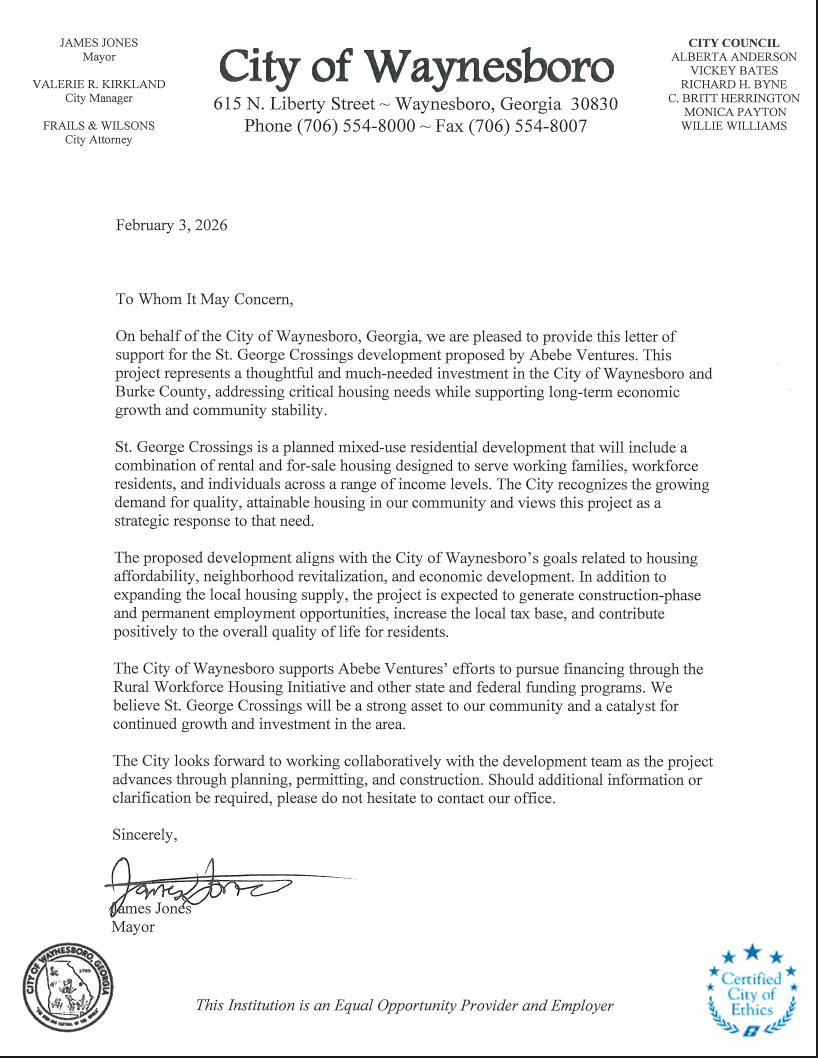 2026 02 03 City Of Waynesboro Support Letter St George Crossings